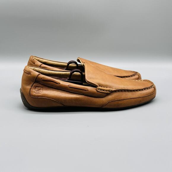Sperry Shoes Men 9 Brown Leather Top Sider Driving Loafer Slip On Casual Comfort - Picture 1 of 12